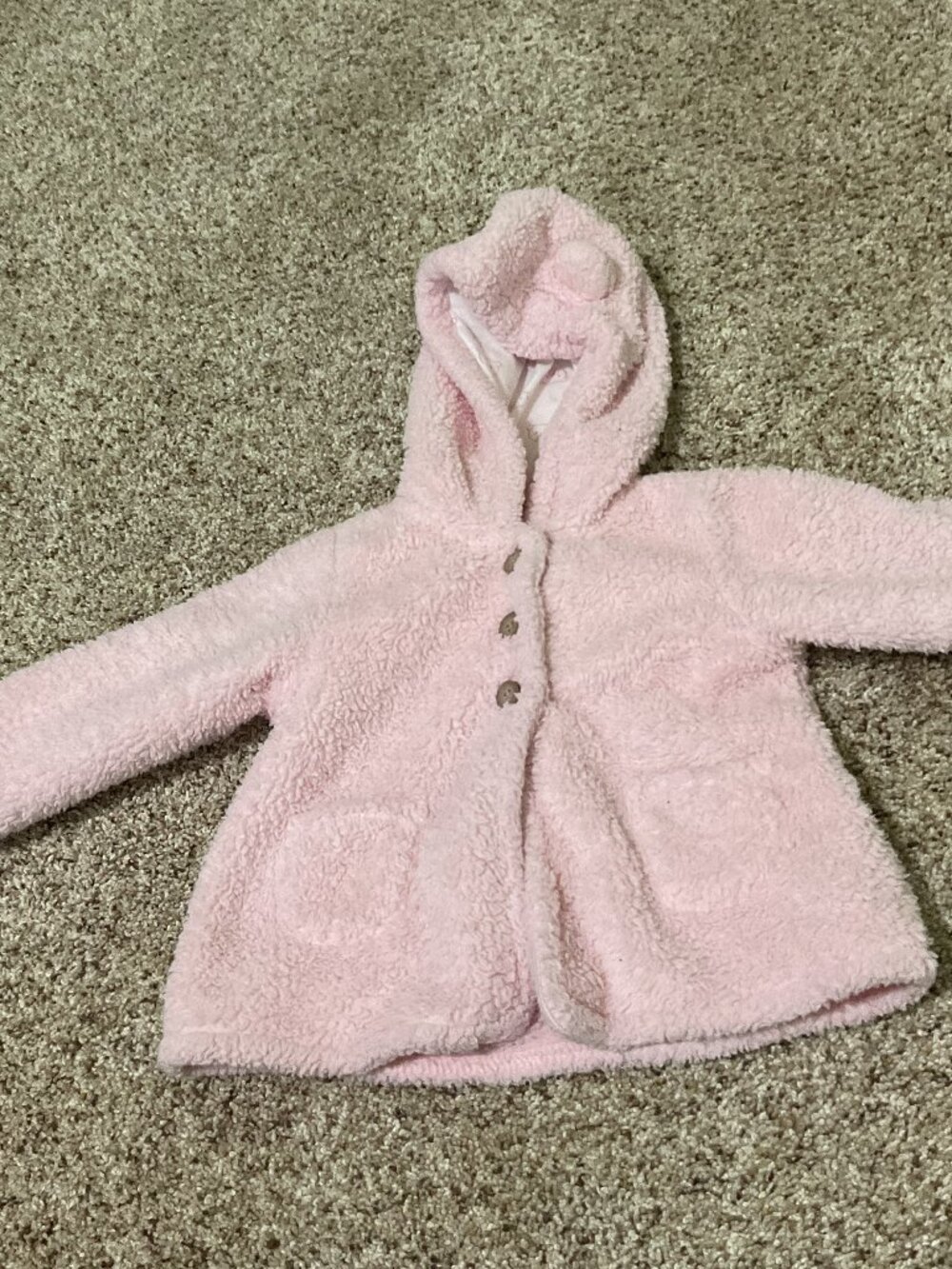 Carter's 18M Pink Sherpa Hooded Jacket Toddler Girls Fleece Coat Bear Ears